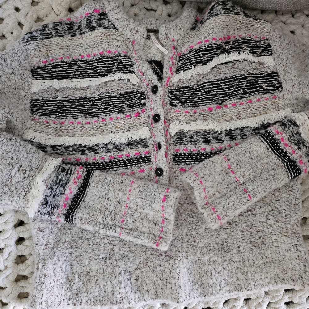 FREE PEOPLE striped stretchy button sweater